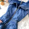 Chic Vintage Jeans Jumpsuits Mode Ruffles Rits Off-Shoulder Overall Casual Slanke Hoge Taille Bodysuit 1C242 210422