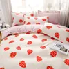 Plant Bedding Set Luxury Family Set Sheet Duvet Cover Pillowcase Set for Boys Girls Room Bed Linen Plant Strawberry Printed 210706