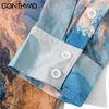 GONTHWID Tie Dye Painting Print Beach Hawaiian Shirts Long Sleeve Button Shirt Hip Hop Harajuku Casual Holiday Party Blouse Tops 210809