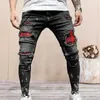 Magere mannen gescheurde jeans verontruste patch slanke hiphop potlood broek mannelijke stretch elastische taille patchwork jogging denim broek x0621