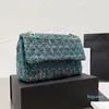 Designer-Klassische Doppelklappen-Tweed-Taschen für Damen und Mädchen, Goldkette, Umhängetasche, Schulter-Clutch, modische Handtaschen