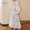 Été luxe femmes Maxi fête manches broderie Vintage dentelle blanche longue tunique robe de plage 210415