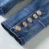 Yüksek Kaliteli Moda Tasarımcısı Blazer kadın Metal Aslan Düğmeler Kruvaze Denim Blazer Ceket Dış Ceket 211112