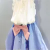 2-8 лет детская одежда для девочек юбка лук и кружевной топ Летний костюм корейский стиль детская одежда наборы детской малыш набор 435 y2