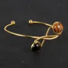 Women Natural Gem Stone Amethysts Tiger Eye Hollow Bow Bangle Lapis Lazuli Onyx Turquoises Crystal Open Copper Bracelet Jewelry Q0719