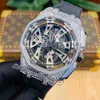 Koncepcja Flying Tourbillon Miyota Quartz Chronograph Mens Watch Diamonds Case szkielet szkielet złoty czarny guma stopwatch 248i