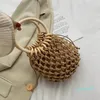 リングハンドルグリッドデザイントートバッグファッション織物魚網ハンドバッグと財布女性夏の旅行織りビーチバッグ