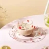 MDZF 400ml flor copo de leite com colher café café da manhã conjunto de sobremesa placa de sobremesa estilo japonês copo de água e prato bonito meninas presentes 210804
