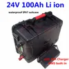 Batterie Lithium-ion 24V 100Ah BMS 3S avec affichage du pourcentage de tension pour moteur de pêche à la traîne 2500W 2000W + chargeur 10A