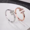 Fashion Love Jewelry S925 Sterling silver Ring Lady's Opening diamond ring Rose gold letter T wedding