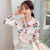 Старинные напечатанные вишни с длинными рукавами рубашка женская осень корейская версия шифон женские блузки рубашки свободно топ 910e 210420