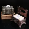 Tissue Boxes & Napkins Vintage Home Decor European Design Metal Box Antique Flower Carved Room Decoration Gift Napkin Holder Art Craft