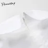 Yitimuceng بلوزة بيضاء النساء قمصان نفخة الأكمام بدوره أسفل الياقة قصيرة الأكمام مستقيم الصلبة الصيف الأزياء الحلو قمم 210601