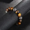 Beaded Strands Haolynjoy Retro Lava Tiger Eye Pärlor Armband Män Rostfritt stål Buddhism Mantras Om Mani Padme Hum Lotus Charm Kent22