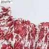 Zevity女性の甘いトーテムの花のプリントショートスモックブラウスの女性からショルダー弾性フリルFemininasシャツシッククロップトップスLS9299 210419