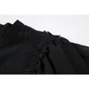 Chemisier en mousseline de soie noire à volants épissé évasé à manches longues solides OL chemises femme printemps décontracté lâche coréen ras du cou marée hauts 210417