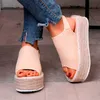 Sandalen Damesschoenen Zomer Dikke Soled Touw Platform Wiggen Geweven Vis Mond Belt Gesp Slip-On Dames Casual