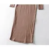 Envuelva las caderas sobre la rodilla Mangas largas Cuello redondo Apretado Cintura alta de las mujeres Vestido básico ajustado 3 colores Vestidos femeninos elegantes 210507