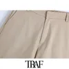 Vrouwen chique mode zijzakken Bermuda shorts vintage hoge elastische taille rits vliegen vrouwelijke korte broek mujer 210507