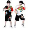 子供たちの男の子の綿の半袖Tシャツとズボン韓国のヒップホップ2ピーススーツ幼児男子ストリートウェア210622