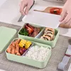 1200ml Wheat Straw Double Layers Lunch Box With Spoon Healthy Material Bento Boxes Microwave Food Storage Container Case 210423