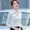 ホワイトシャツの女性秋の長袖ファッション気質シフォンブラウスオフィスレディースフォーマルワークトップブラック210604