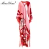 Mode Designer Runway Dress Spring Summer Women Dress V Neck Batwing Sleeve Plus Storlek Lös semester Maxi Klänningar 210524