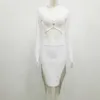 Kadın Giyim Seti Kış Seksi Tasarımcı Püskül Beyaz İki Adet Parti Yüksek Sokak Ünlü Bandaj T-Shirt Etekler 210527