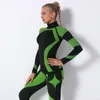 Quick Dry Long Sleeve Gym Top Seamless Turtleneck Yoga Workout Clothes Women Sport Suit Fitness Set Sports Sportswear Outfit