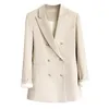 Spring Autumn Office Ladies Notched Collar Double Breasted Blazer Vintage Women Long Sleeve Solid 210423