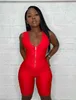 Desinger Women Jumpsuits Solid Colour Bodysuit Workout Zipper Skinny Solid Color Sleeveless V-neck Short Onesies Plus Size Ladies Rompers