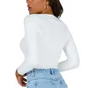 Women's T-Shirt Women Autumn Ribbed Knit Crop Tops Long Sleeve Solid Color Slim Fit Button Front T-Shirts