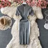 Bodycon Elbiseler İlkbahar Yaz Örme Fermuar Seksi Vestidos De Mujer Kore Vintage Streç Kadın Elbise Moda 210415