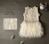 Handmade fur feather dress Baby Lace Dress Princess Puffy Maxi Sequined woolen Dress Girl Tulle Costumes Wedding Birthday G1129