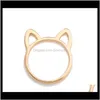 Band Drop Delivery 2021 Womens 925 Sier Rings Simple Cute Ear Design Finger Ring Black Gold Plated Cat Jewelry Gift Rzkxn