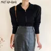 Matakawa z długim rękawem z dzianiny Korea Korea Chic Jesień i zima Lapel Kobiety Sweter Zipper Design Pure Color Casual Swetry 210513