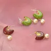 S925 aiguille moderne bijoux rouge vert émail boucles d'oreilles 2022 nouvelle tendance Vintage perle naturelle boucles d'oreilles pour les femmes cadeau