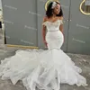 Abito da sposa a sirena con perline di cristallo scintillante per il sudafricano 2021 Abiti da sposa country con spalle scoperte sexy in organza con volant e abiti da sposa taglie forti