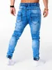 Män Jeans Drawstring High Waist Desighner Jean Byxor Sommar Mens Klädbiker Straight Denim Tvättade byxa Byxor Svart Blå 210716