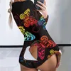 Женские комбинезоны женские ромперы Imcute Leopard Print Pajams Sleepwear Женщины Buflap Sexy Clubwear Mujer Lingerie Deep V-образное