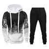 Men Brand Tracksuit Casual Hoodies and Sweatpants Set For Male Sportswear Two Piece Sets Sweatshirt + Pants Outfit Mens Clothing 210722