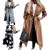 女性用トレンチコートファッション女性コートソリッドカラーグリッドターンダウンカラータイトウエスト暖かい秋の羊毛ジャケットアウトウェア22