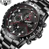 LIGE Montres Hommes Marque De Luxe Sport Quartz En Acier Montre Homme Étanche Militaire Montres Hommes De Mode Noir Horloge 210527