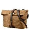 Briefcases Retro Waxed Waterproof Canvas Messenger Bag Shoulder Men's Business Casual Briefcase Motorcycle Side