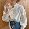 Loose Clothing Blusas Cotton Vintage Elegant Tops Shirt Korean Style Solid Long Lantern Sleeve Women Blouse 9580 210415