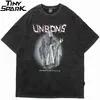 T-shirt oversize da uomo Hip Hop Streetwear T-shirt lavata con stampa fantasma Maglietta a maniche corte estiva in cotone Harajuku Tops Tees 210707