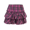 Юбки Розовая многоуровневая плиссированная мини-юбка в клетку с оборками в готическом стиле для женщин Kawaii Girls с высокой талией Y2K Aesthetic