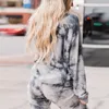 Kvinnor Casual Tie Dye Tracksuit Pijama Hem Två Piece Set Lounge Wear Sweatshirts Suit Loose Outfits Ropa Mujer Höstkläder 210930