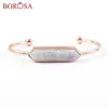Borosa 5pcs Hexagone Or Rose Couleur Lunette Titane Arc-En-Druzy Bar Bracelet Naturel Ab Drusy Bracelet Bijoux pour Femmes Zr0274 Q0720