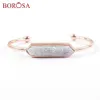 Borosa 5 sztuk Sześciokąt Rose Gold Color Bezel Titanium Rainbow Druzy Bar Bangle Natural AB Drusy Bransoletka Biżuteria dla kobiet ZR0274 Q0720